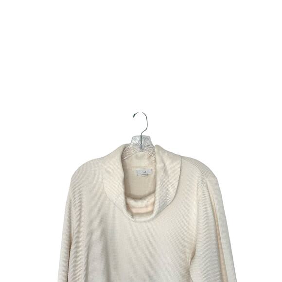 J. Jill Basic Relaxed Casual Ivory Waffle Knit Cowl Neck Long Sleeve Top Size XL - Picture 4 of 13